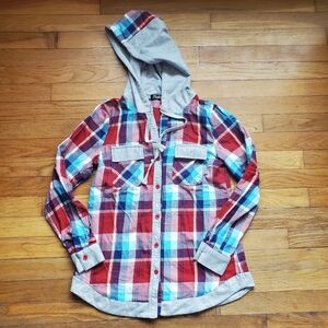 Plaid Hooded Flannel‎ Size Small